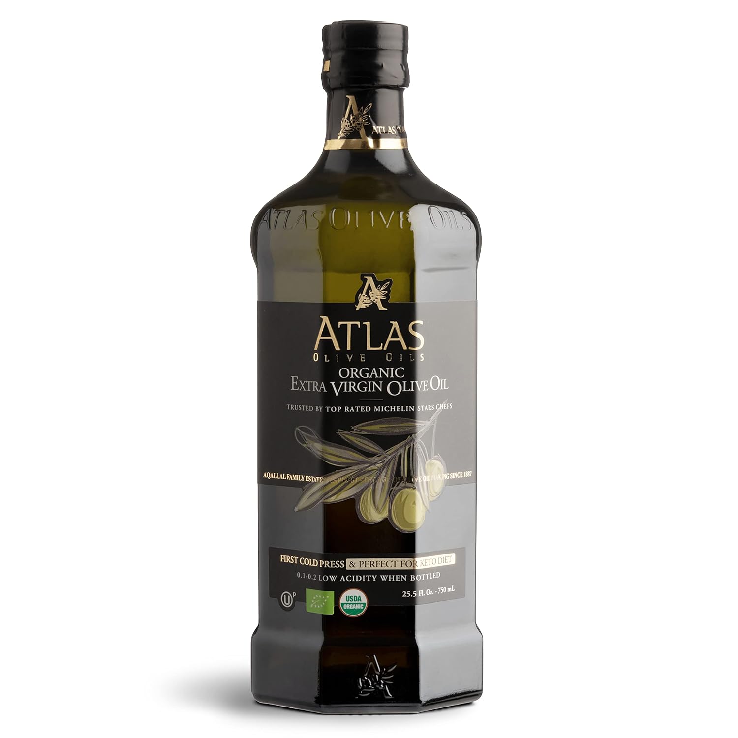 Atlas 750 Ml Organic Cold Press Extra Virgin Olive Oil With Polyphenol Rich From Morocco | Newly Harvested Unprocessed From One Single Family Farm | Moroccan Evoo Trusted By Michelin Star Chefs