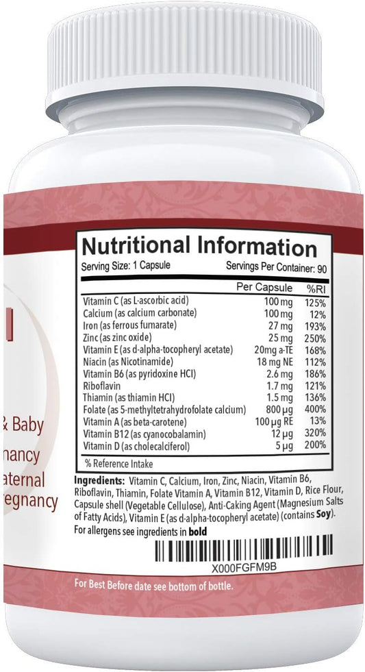Mama’S Select Prenatal Plus, Natural Prenatal Vitamins For Women, 1 A Day Serving, Methylfolate Complete Vitamins For Pregnant Women And Women Trying To Conceive - Easy To Swallow - 90 Veggie Capsules