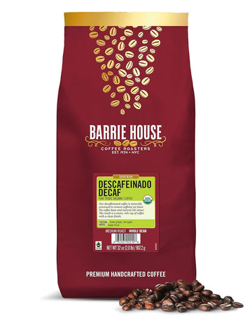 Barrie House Descafeinado Decaf Whole Bean Coffee | Fair Trade Organic Certified | Swiss Water® Process | Medium Roast | 2 Lb Bag | 100% Arabica
