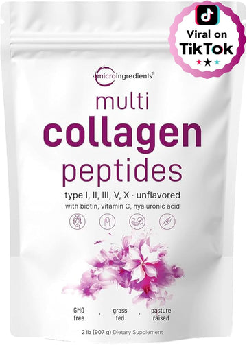 Micro Ingredients Multi Collagen Protein Powder, 2 Pounds – Type I,Ii,Iii,V,X With Biotin, Hyaluronic Acid, Vitamin C – Unflavored Collagen Peptides – Keto & Paleo Friendly, Easy Dissolve, Non-Gmo