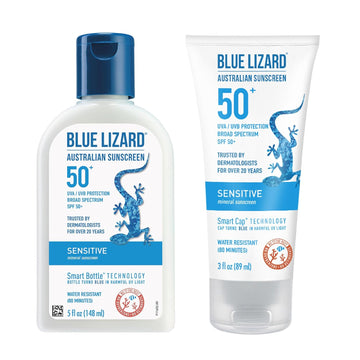 Blue Lizard Sensitive Mineral Sunscreen Lotion Bundle, Spf 50+, 3 Oz Tube And 5 Oz Bottle