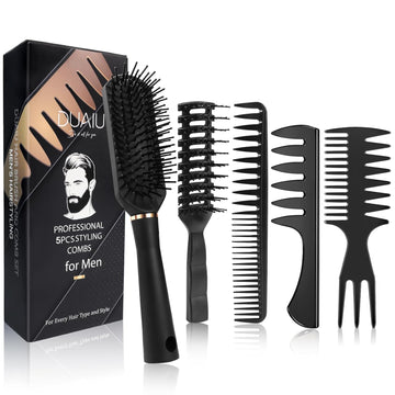 Duaiu Hair Brush Set, 5 Pcs Paddle Brush And Hair Comb For Men Women, Paddle Detangling Brush Vented Brush Wide Tooth Comb For Curls Straight Thick Fine Wet Or Dry Hair Care Styling