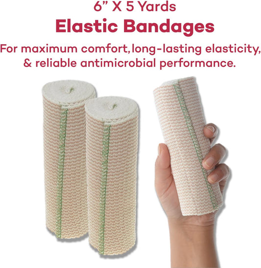 Dealmed 6" Elastic Bandage Wrap With Self-Closure – 2 Elastic Bandages, 5 Yards Stretched Compression Bandage Wrap, Wound Care Product For First Aid Kit And Medical Facilities