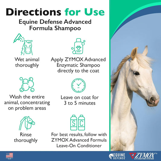 Zymox Equine Defense Advanced Formula Shampoo, 1 Gal. – Horse Coat Care: Cleans, Refreshes, Hydrates & Nourishes Skin, Mane & Tail