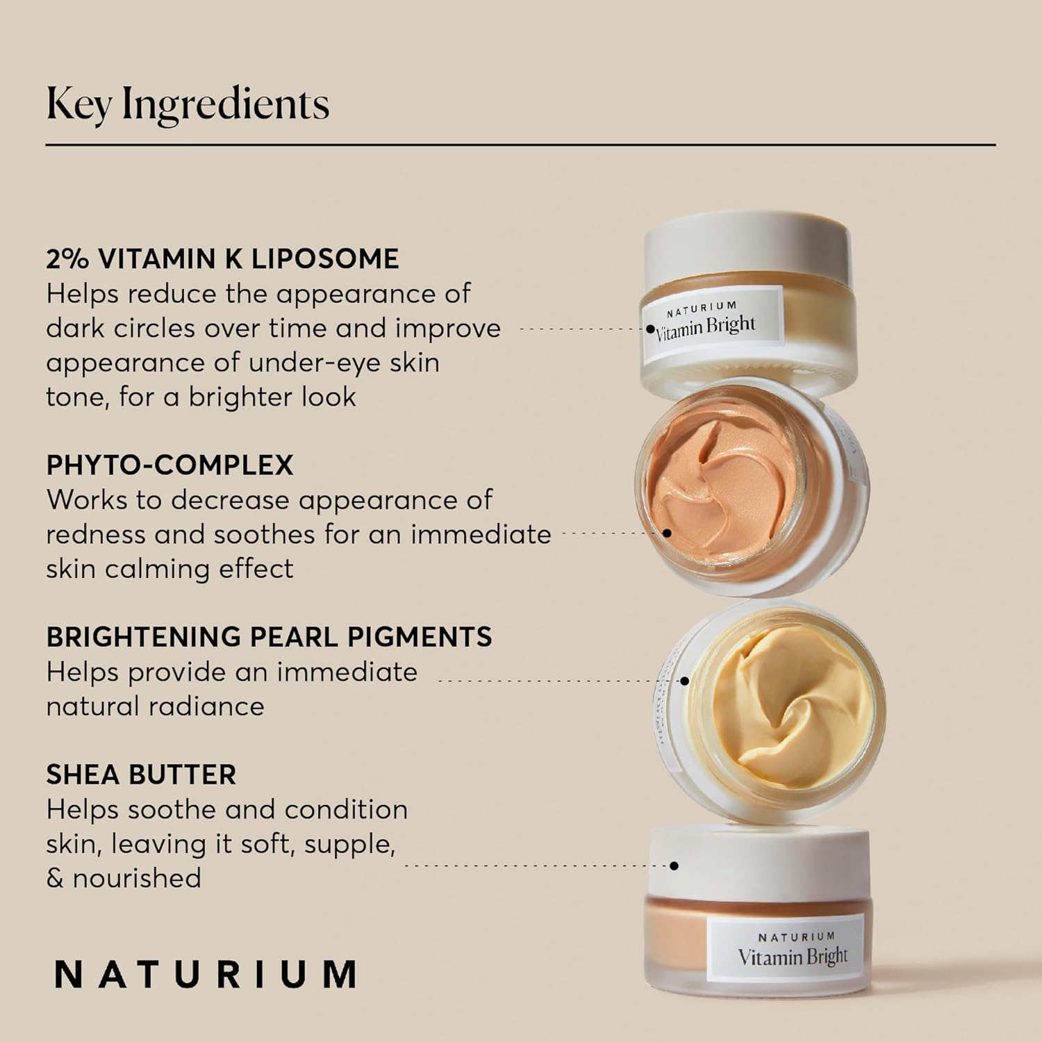 Naturium Vitamin Bright Illuminating Eye Cream, Under Eye Repair Cream for Dark Circles, with Vitamin K, Phyto-Complex, & Mineral Pigments, Light/Medium, 0.5 oz : Beauty & Personal Care