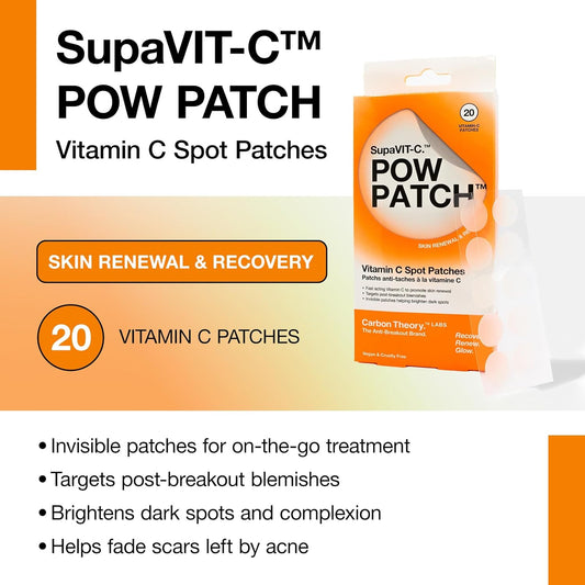 Carbon Theory Supavit-C Pow Patch - 20 X Pimple Patches With Vitamin C - Spot Patches - Whitehead Remover And Blemish Patches - Vegan Spot Treatment