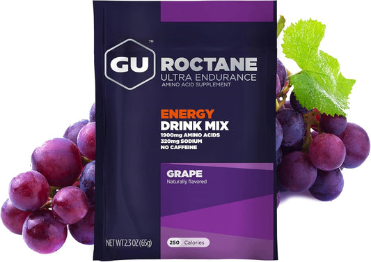 Gu Energy Roctane Ultra Endurance Energy Drink Mix, Vegan, Gluten-Free, Kosher, Caffeine- Free, And Dairy-Free N-The-Go Energy For Any Workout, 10 Single-Serving Packets, Grape