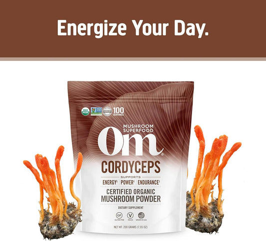 Om Mushroom Superfood Cordyceps Organic Mushroom Powder, 7.05 Ounce Pouch, 100 Servings, Energy, Power, Stamina And Endurance Support, Superfood Supplement For Sports Performance