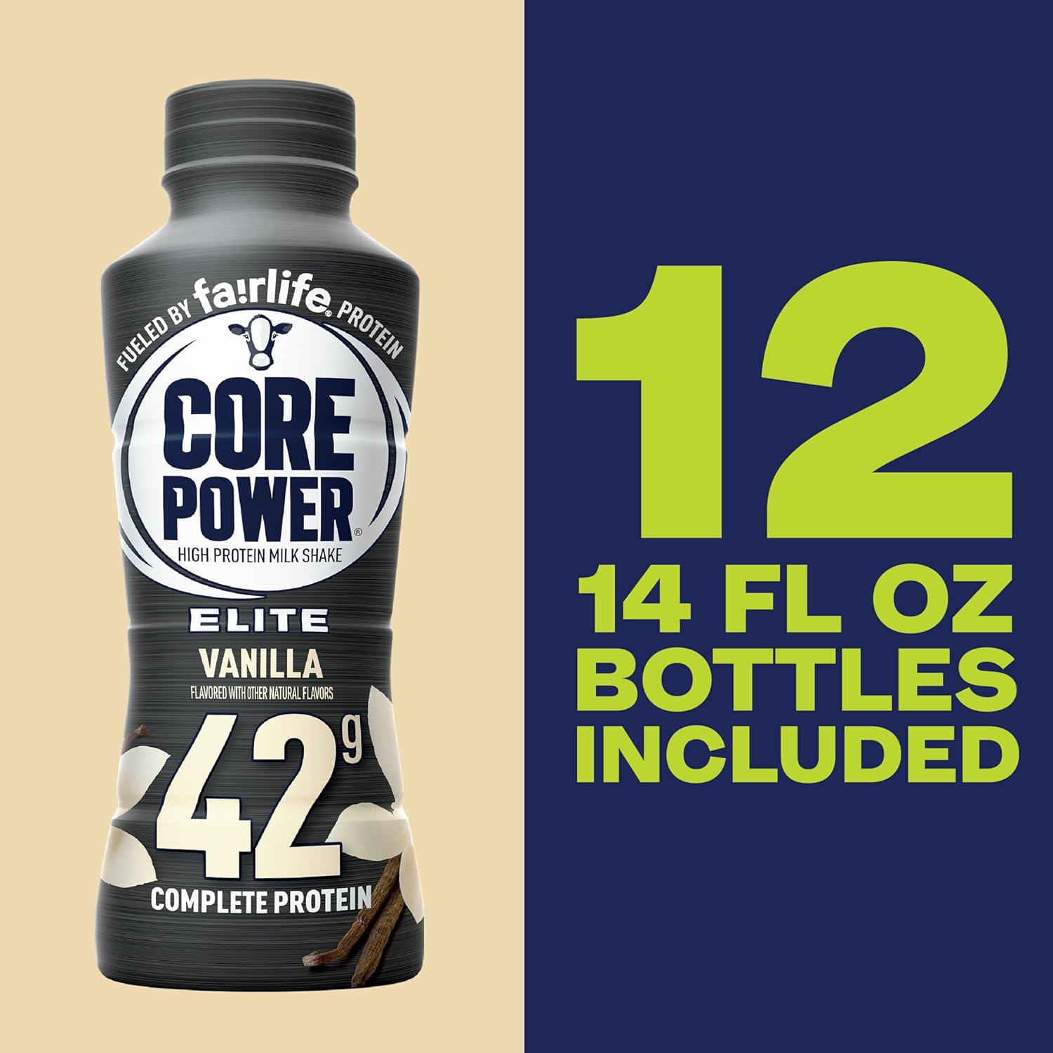 Core Power Fairlife Elite 42G High Protein Milk Shake Bottle, Ready To Drink For Workout Recovery, Kosher, Liquid, Vanilla, 14 Fl Oz (Pack Of 12)