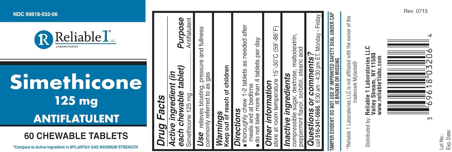 Reliable 1 Simethicone 125 mg Anti-Gas 60 Peppermint Tablets (1 Bottle) : Health & Household