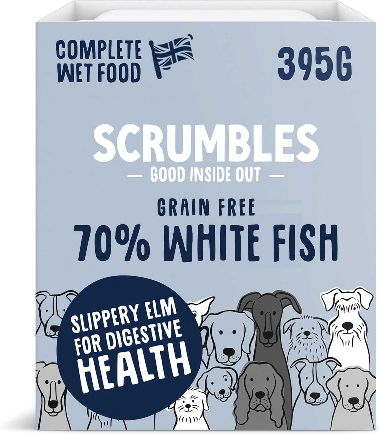 Scrumbles Natural Wet Dog Food, Grain Free Recipe with 70% White Fish and Slippery Elm, 7x 395g?WDS7