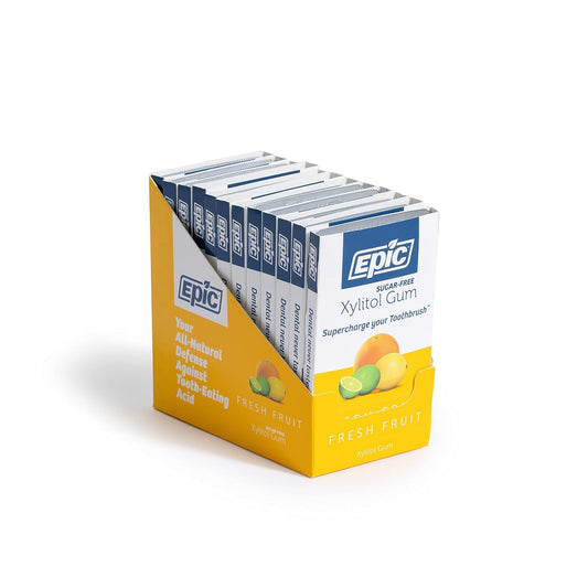 Epic Xylitol Chewing Gum - Sugar Free & Aspartame Free Chewing Gum Sweetened w/Xylitol for Dry Mouth & Gum Health (Fresh Fruit, 12-Piece Pack, 12 Packs)