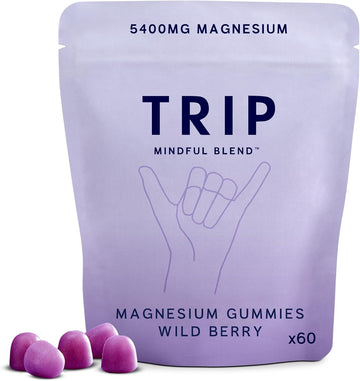 Trip Magnesium Gummies, Wild Berry, 5400Mg Magnesium Citrate Per Pack, 90Mg X 60 Gummies, Highly Absorbable For Stress/Anxiety Relief, Electrolyte Balance, Plant-Powered, Sugar-Free & 3Rd Party Tested