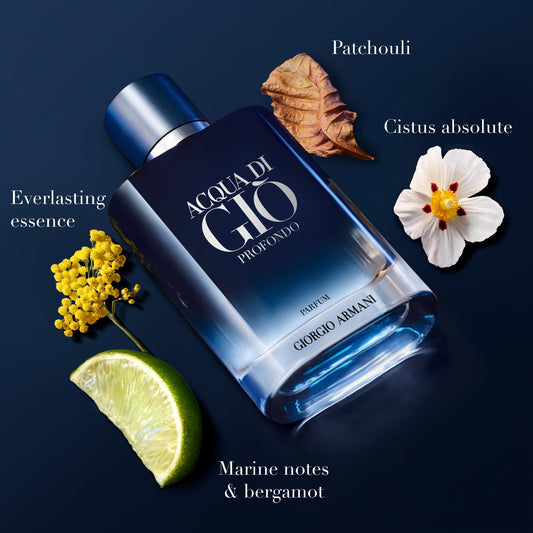 Armani Beauty - Acqua Di Giò Profondo - Parfum - Cologne For Men - Fougère Aromatic & Ambery Men’S Fragrance - Bergamot, Everlasting Essence, Citrus & Patchouli Notes
