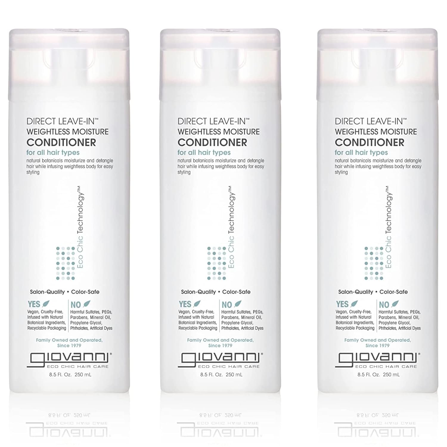 Giovanni Direct Leave-In Weightless Moisture Conditioner - Co Wash, Great For Curls & Wavy Hair, Wash & Go, Salon Quality, No Parabens, Infused With Natural Botanical Ingredients - 8.5 Oz, (3 Pack)