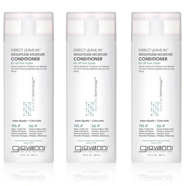 Giovanni Direct Leave-In Weightless Moisture Conditioner - Co Wash, Great For Curls & Wavy Hair, Wash & Go, Salon Quality, No Parabens, Infused With Natural Botanical Ingredients - 8.5 Oz, (3 Pack)