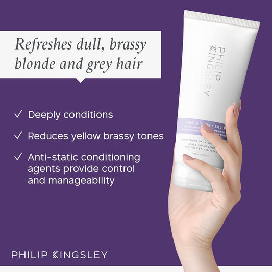 Philip Kingsley | Pure Blonde/Silver Purple Conditioner | Colour Correcting Conditioner For Blonde, Silver, Grey Platinum Bleached, Brassy Hair | For Orange Brassiness And Yellow Tones | 200Ml