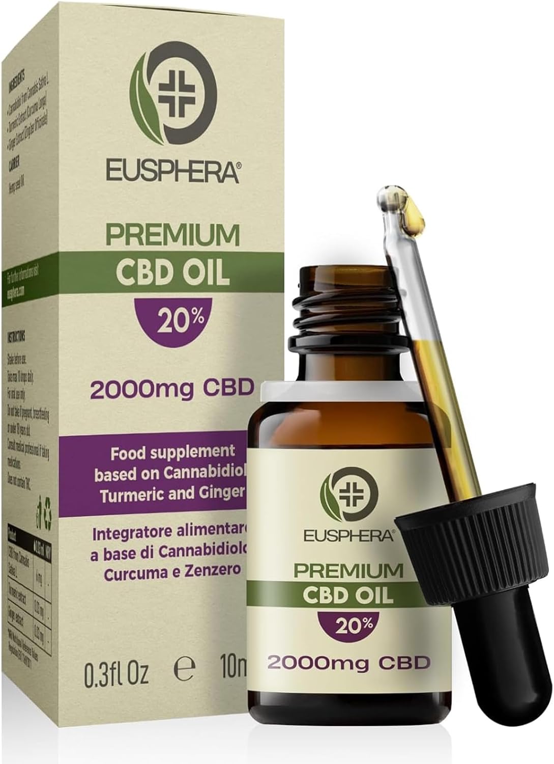 Cbd Oil 10% With Turmeric & Ginger - 1000Mg Cannabidiol Oil Drops Anti Inflammatory Joint & Muscle Relaxation - High Strength Natural Hemp Oil - Eusphera Cbd Oil - 10Ml