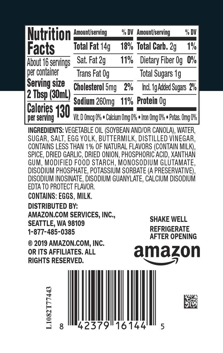 Amazon Brand - Happy Belly Ranch Dressing, 16 Fl Oz (Pack Of 1)