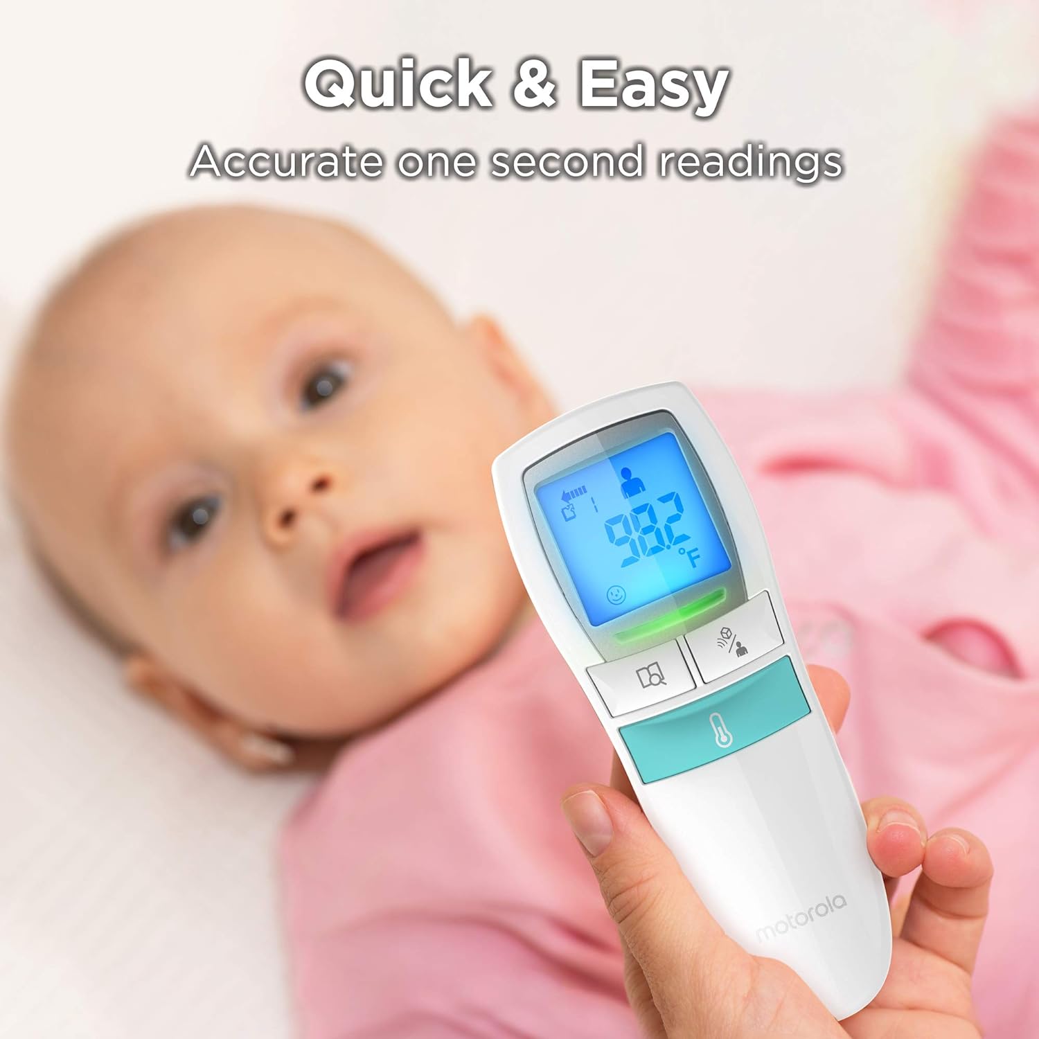 Motorola Care 3-in-1 Non-Contact Baby Forehead Thermometer - Body, Food or Liquid Temperature, Handheld Clinical Device for Kids, Adults - No Touch, Quick & Accurate Reader-Large Display, White : Baby