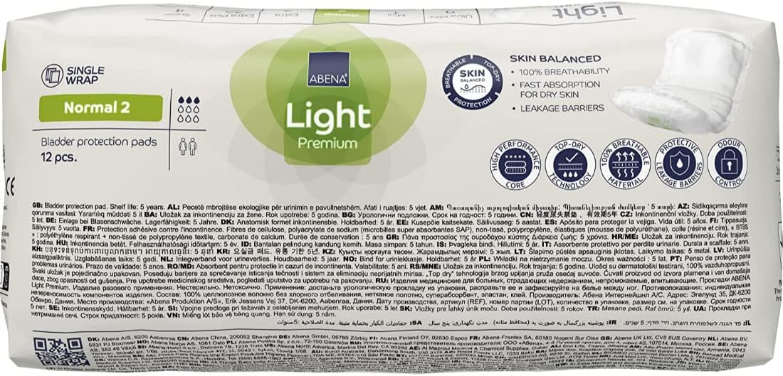 Abena Light Incontinence Pads, Eco-Labelled Women's Incontinence Pads for Adults, Breathable & Comfortable with Fast Absorption & Protection, Incontinence Pads for Women - Light Normal 2, 350ml, 12PK : Amazon.co.uk: Health & Personal Care