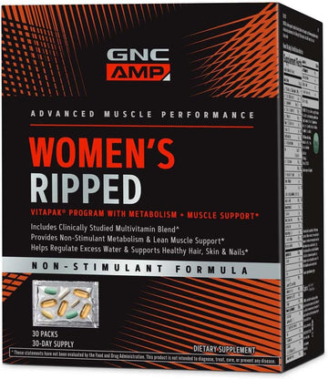 Gnc Amp Women'S Ripped Vitapak | Developed For Metabolism & Muscle Support | Non-Stimulant | 30 Count