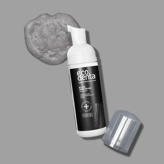 Ecodenta Foaming Mouthwash To Fight Bad Breath - Mouth Foam With Activated Charcoal - Teeth Whitening Mouth Wash - Alcohol Free Fluoride - Antibacterial, 150Ml