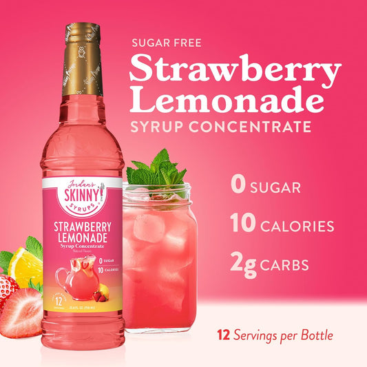 Jordan'S Skinny Mixes Sugar Free Syrup, Strawberry Lemonade Flavor, Flavored Water Enhancer, Drink Mix For Ice Tea, Lemonade & More, Zero Calorie Flavoring, Keto Friendly, 25.4 Fl Oz, 1 Pack