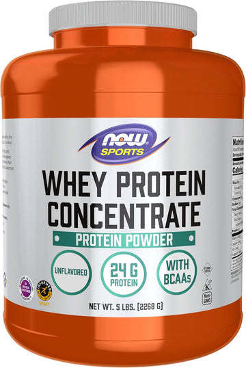 Now Foods Sports Nutrition, Whey Protein Concentrate, 24 G With Bcaas, Unflavored Powder, 5-Pound