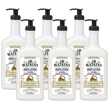 J.R. Watkins Daily Moisturizing Lotion – Body Cream In Pump Dispenser – Hydrating Skin Cream Made With Shea Butter, Cocoa Butter, Coconut Oil & Vitamin E, Coconut Milk & Honey, 18 Fl Oz, 6 Pack