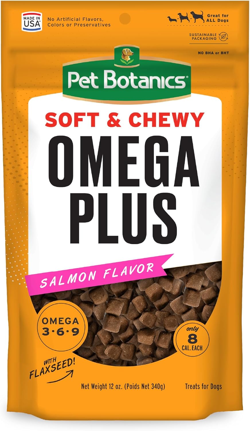 Pet Botanics 12 Oz. Pouch Omega Plus, Soft & Chewy, Salmon Flavor, With 500 Treats Per Bag, The Choice Of Top Trainers