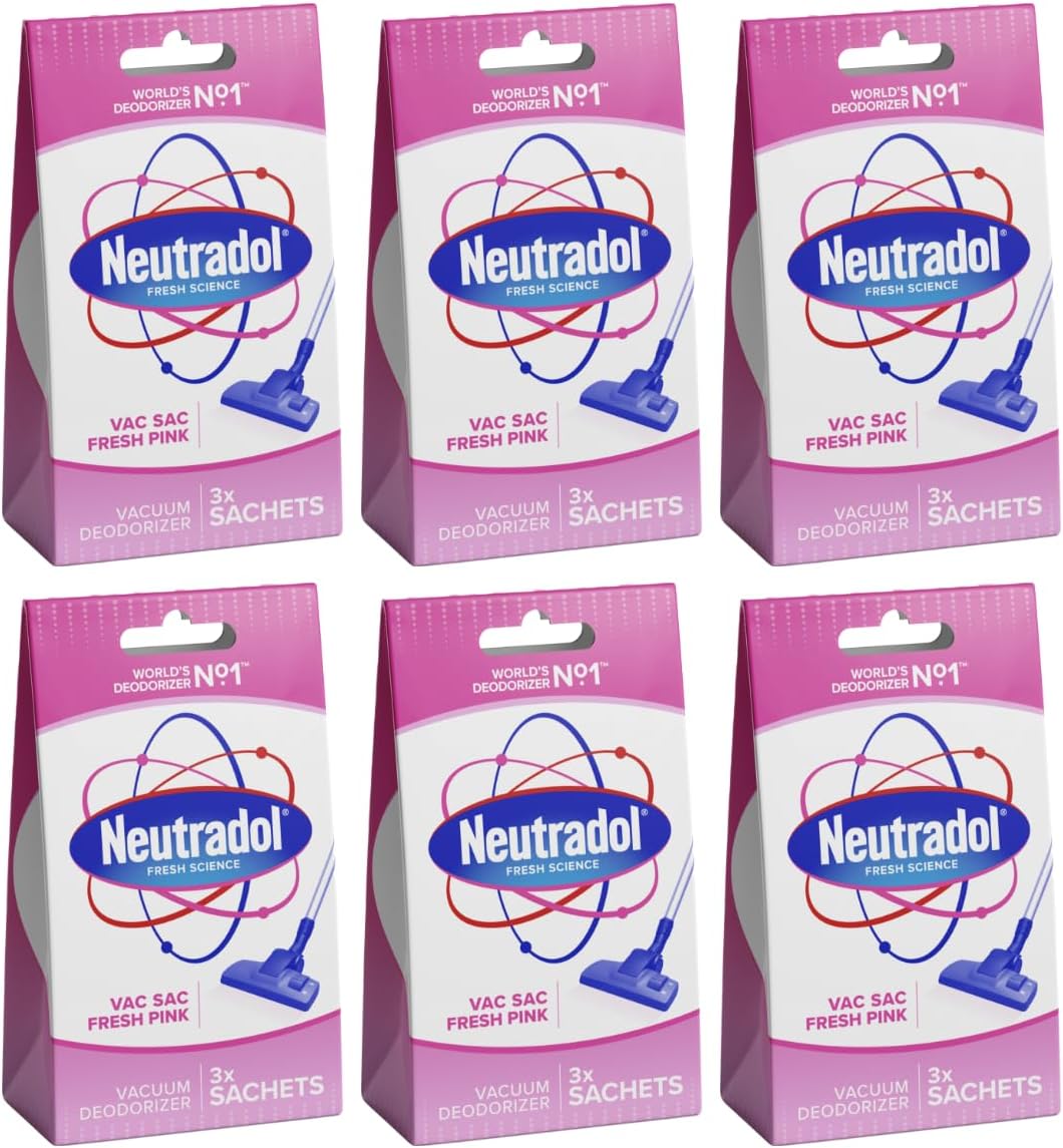 Neutradol Vac Sacs Vacuum Deodoriser, Place In Vacuum Cleaner Bags & Dust Bags, Fresh Pink, Multipack Of 6 X 3 Vac Sacs