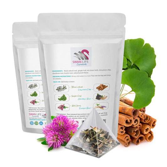 herbal tea for menopause - caffeine free - Hormonal Balance + Hot Flashes – 28 Days MENOPAUSE herbal tea - black cohosh, gingko, red clover, cinnamon chip, green tea, licorice, menopause support tea