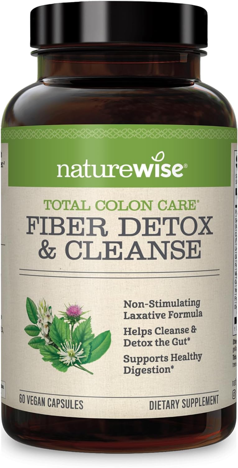 NatureWise Total Colon Care Fiber Cleanse with Herbal Laxatives, Prebiotics, & Digestive Enzymes for Healthy Elimination, Safe Digestion & Weight, Detox, & Gut Health [1 Month Supply - 60 Count]