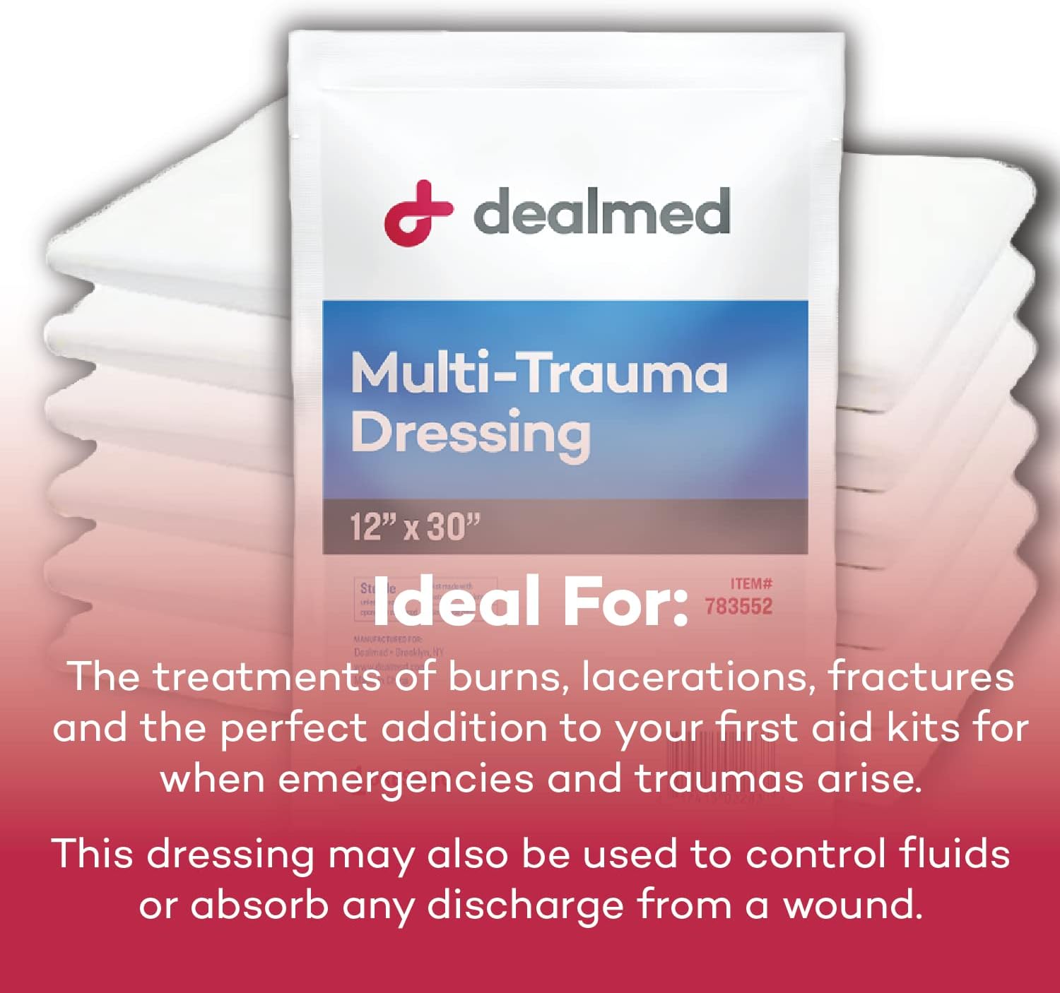 Dealmed 12" x 30" Multi-Trauma Dressing – Sterile Emergency Oversized Pad, Superior Absorbency, Protection and Padding, Wound Care Product for First Aid Kit (Pack of 1) : Health & Household