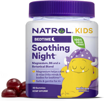 Natrol Kids Soothing Night, Magnesium Citrate Gummies For Children, Nighttime Sleep Aid Supplements, 90 Berilicious-Flavored Gummies