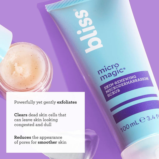 Bliss Exfolating Duo: Bliss Micro Magic- Skin-renweing Microdermabrasion scrub &Fab Foaming 2-in-1 Cleanser and Exfoliator with Bamboo Buffers