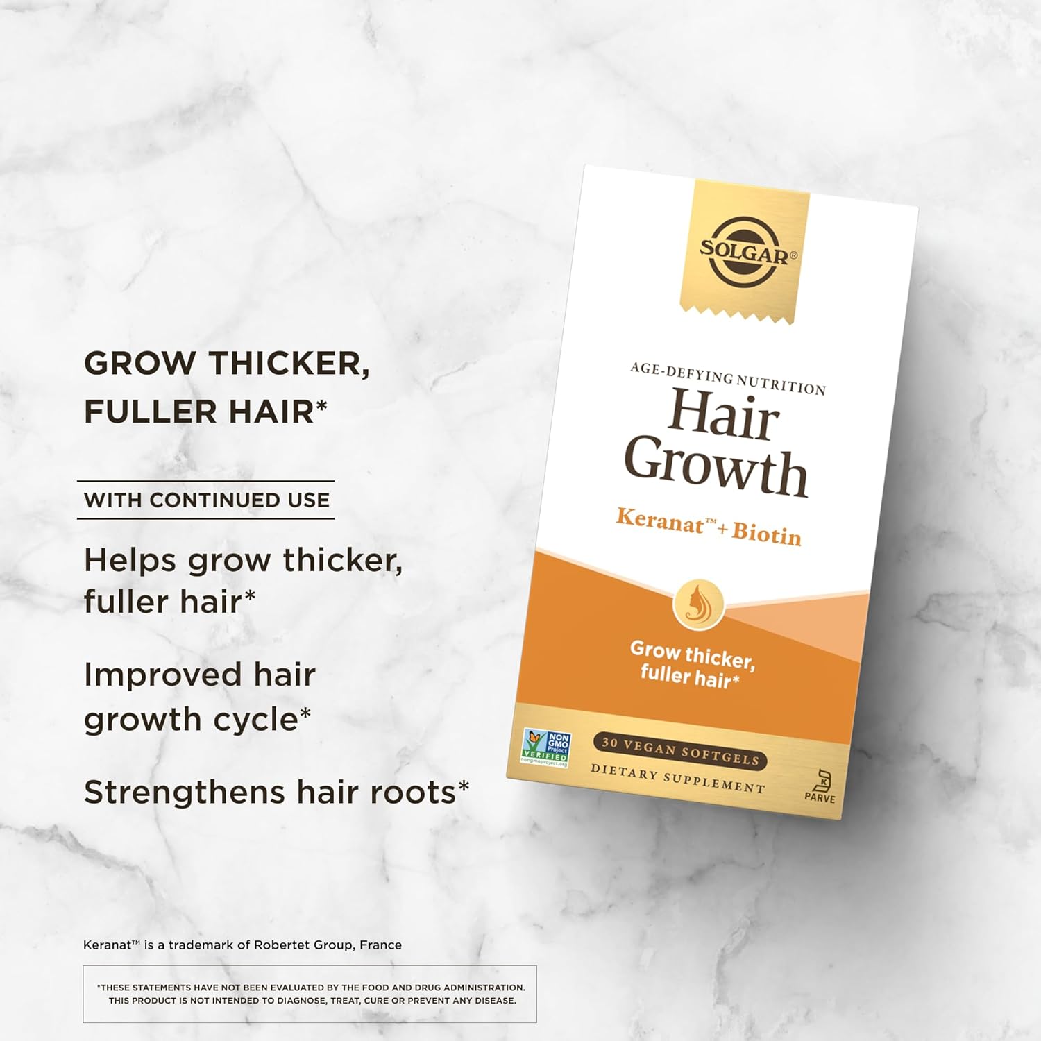 Solgar Hair Growth Age-Defying Nutrition For Men & Women—Thicker Fuller Hair Growth with Keranat Oil, Biotin, Zinc and Copper - One Softgel Daily, Vegan, Dairy, Soy and Gluten Free, 30 Servings : Health & Household