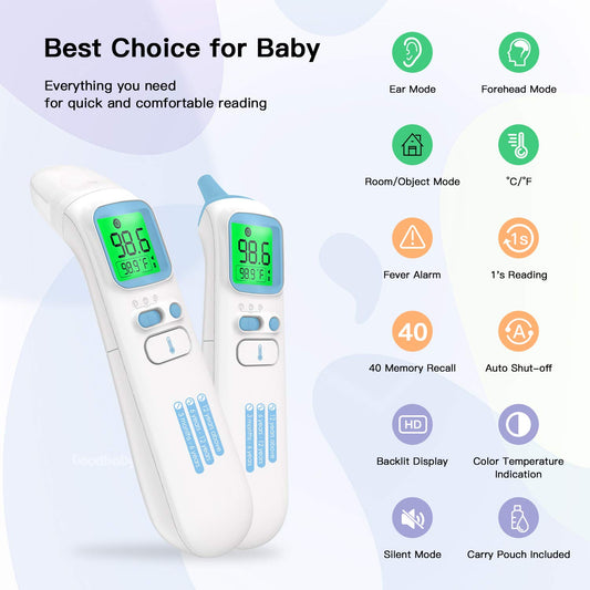 Touchless Thermometer for Adults,Forehead and Ear LCD Display Thermometer for Fever,Infrared Magnetic Thermometer for Baby Kids Surface and Room