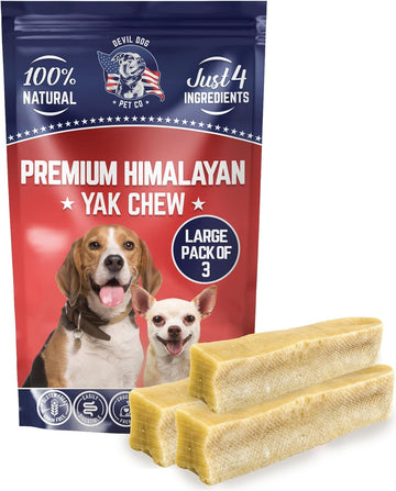 Devil Dog Pet Co. Himalayan Yak Chews – Large 3 Pack, Yak Cheese Dog Chews, 100% Natural & Healthy, Odor Free, Long Lasting, Yak Chew Treats – Premium Yak Milk Dog Chew, Yak Bones for Dogs