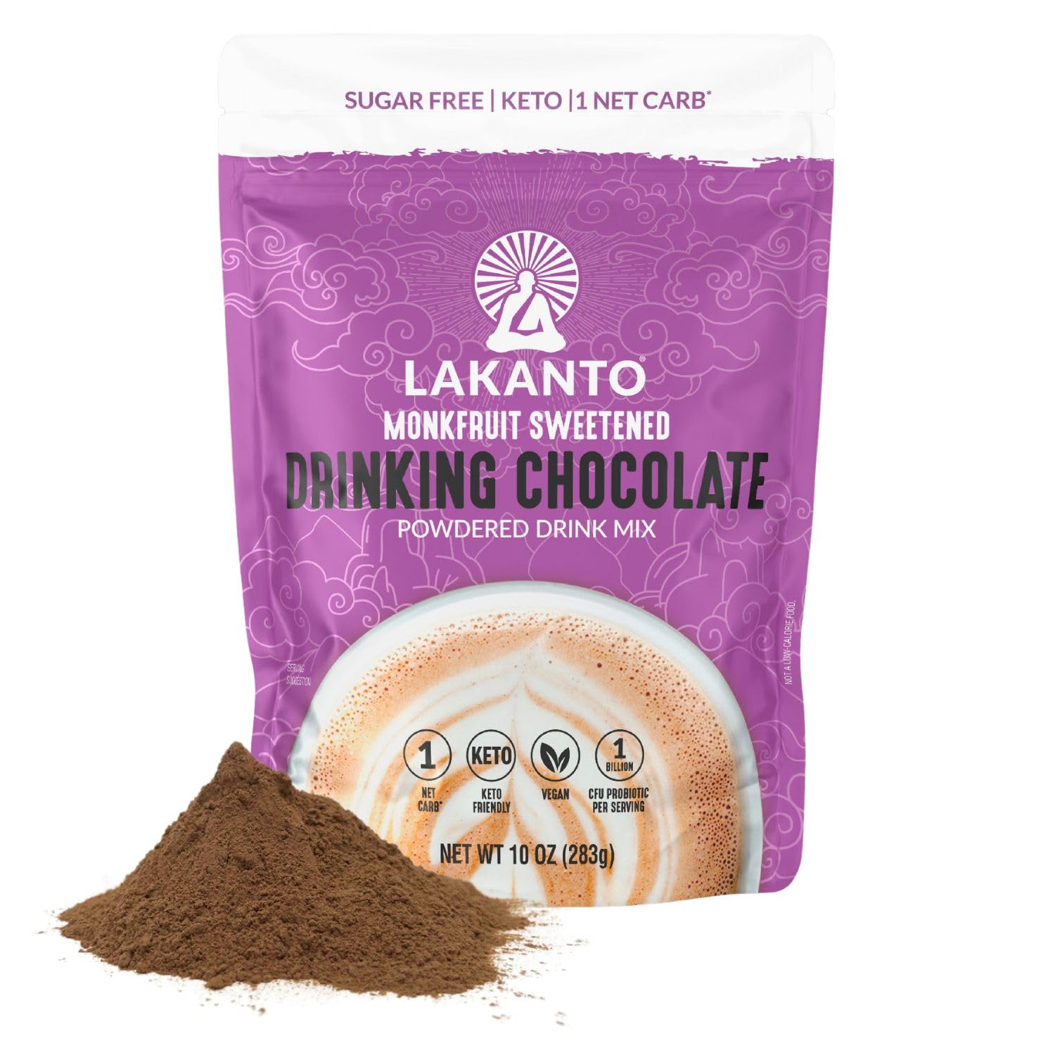 Lakanto Sugar Free Drinking Chocolate - Cold Or Hot Cocoa Powder Mix, Shelf Stable Probiotics, Monk Fruit Sweetener, Keto Diet Friendly, Vegan, Dutch Cocoa, Gourmet Taste (Original - 10 Oz)