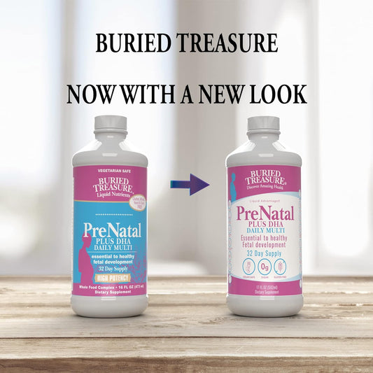 Buried Treasure Prenatal Plus Dha Complete, 16 Oz Orange Banana Flavor, High Potency Liquid Formula Supplement For Before, During, Post Pregnancy, Natural Dha Omega3 Iron Vegetarian Safe W/Dose Cup