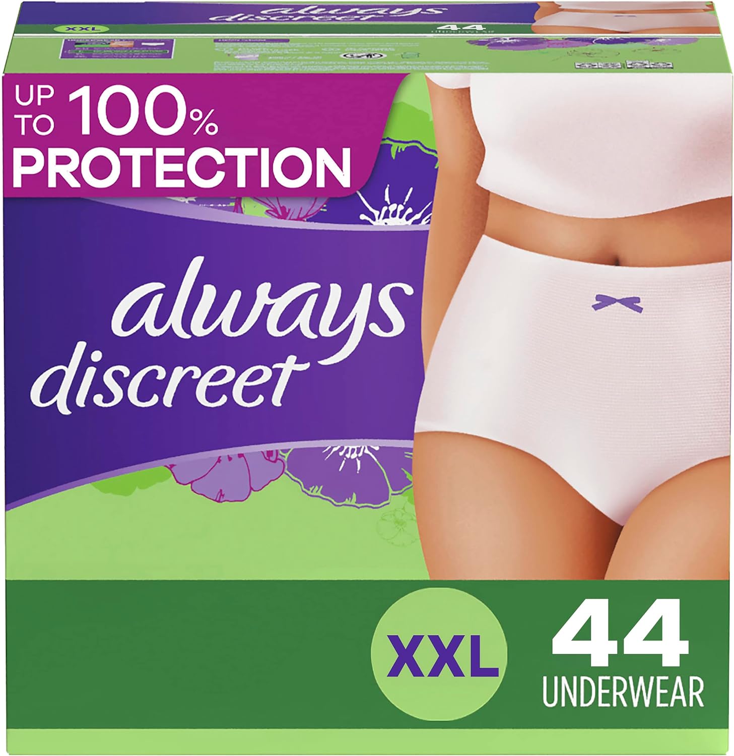 Always Discreet Adult Incontinence & Postpartum Underwear For Women, Size Xxl, Maximum Absorbency, Disposable, 22 x 2 Packs (44 Count total)