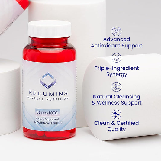 Relumins L Glutathione Supplement Complex - Reduced Glutathione 1000Mg With Alpha Lipoic Acid & Rose Hips Capsules For Nourished & Smoother Skin, 60 Caps X 5 Bottles