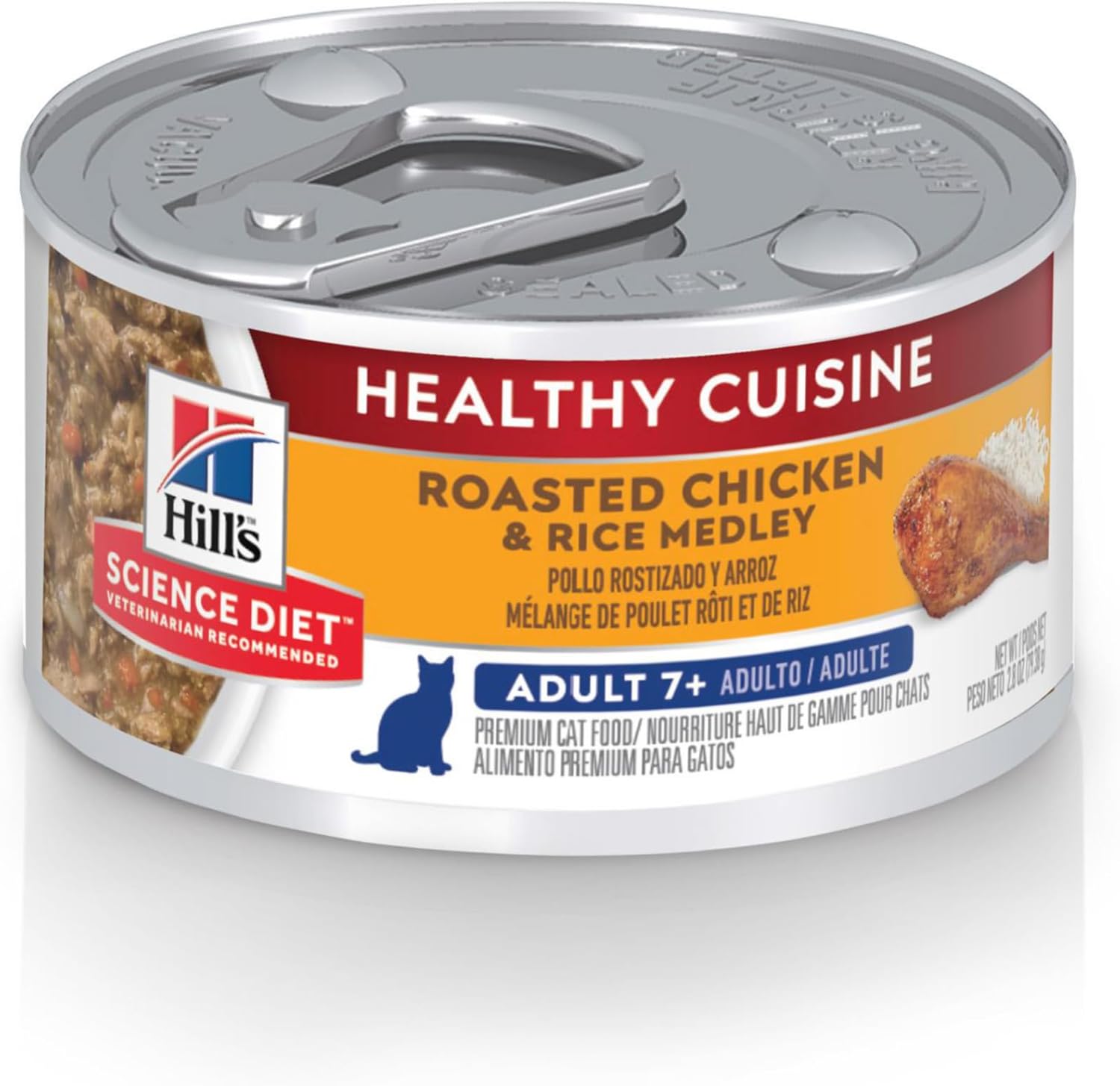 Hill'S Science Diet Adult 7+, Senior Adult 7+ Premium Nutrition, Wet Cat Food, Roasted Chicken & Rice Stew, 2.8 Oz Can, Case Of 24