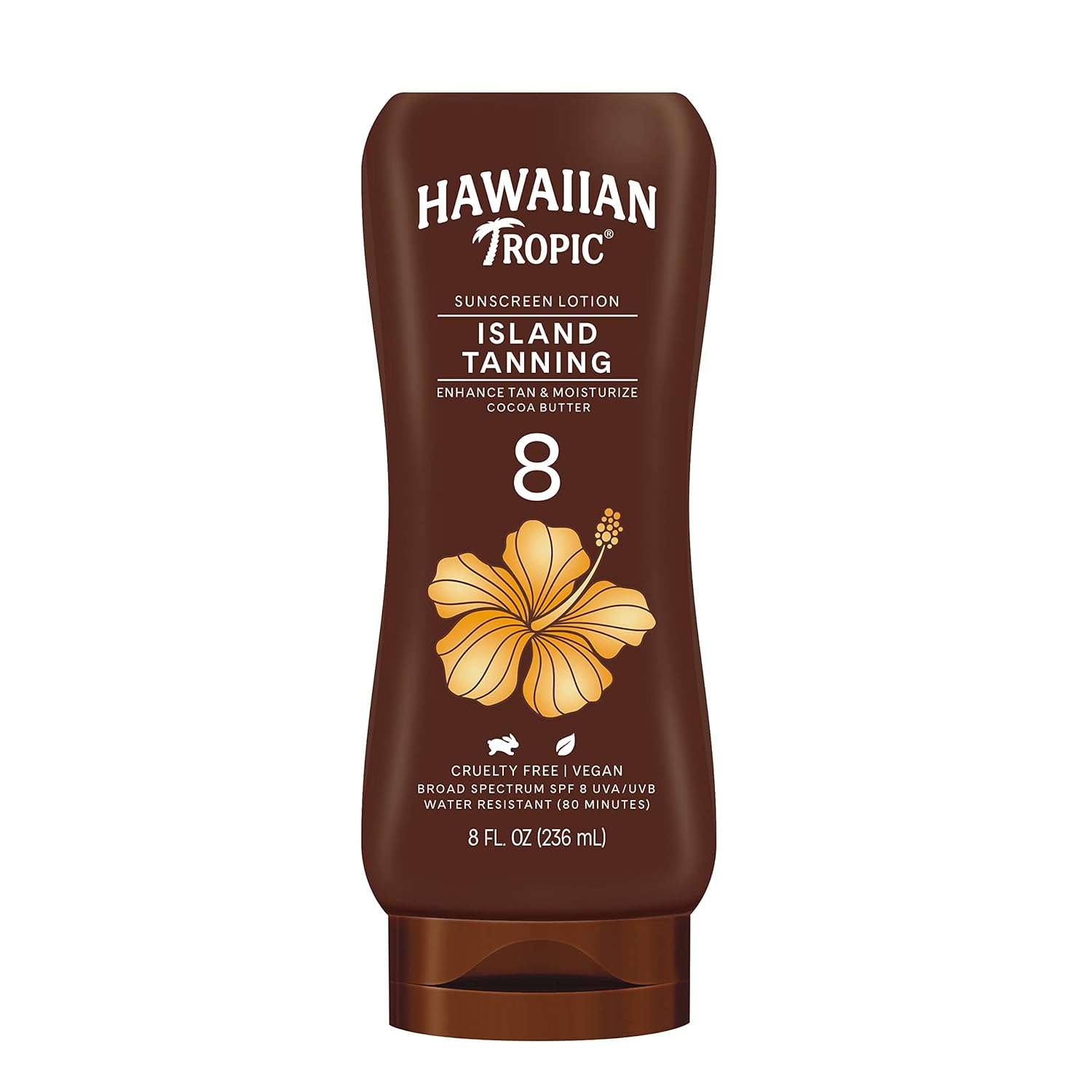 Hawaiian Tropic Island Tanning Lotion Sunscreen SPF 8, 8oz | Outdoor Tanning Lotion with SPF, SPF 8 Sunscreen, Oxybenzone Free Sunscreen, 8oz