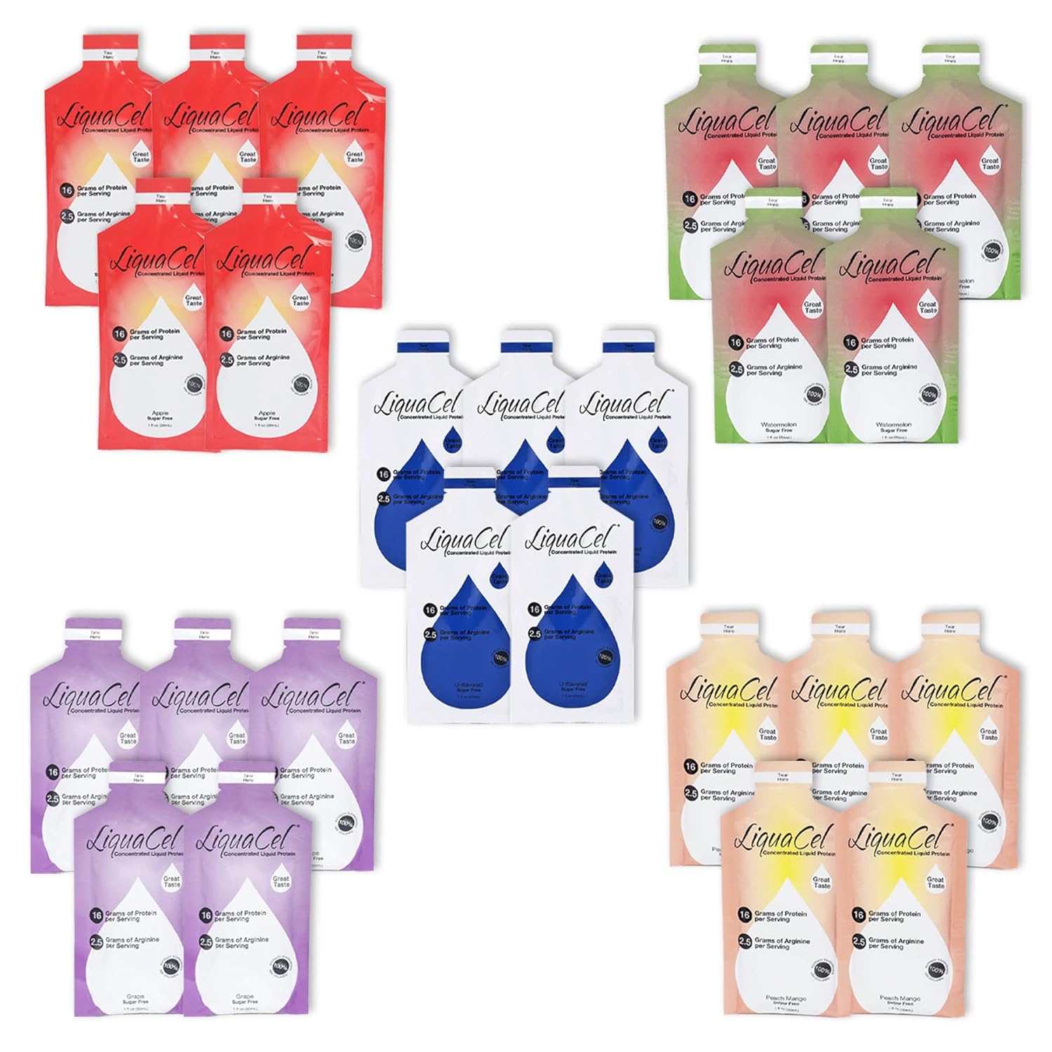 Liquacel Concentrated Liquid Protein Packets Variety Packs (25 Packets X 30Ml)