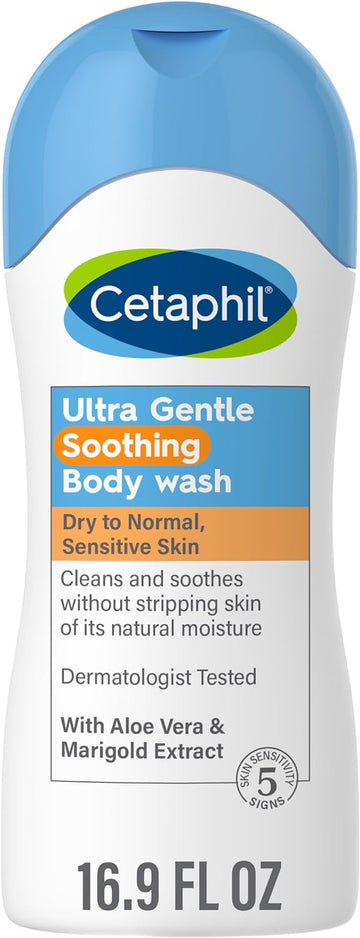 Cetaphil Ultra Gentle Refreshing Body Wash, For Dry To Normal, Sensitive Skin, 16.9Oz, With Aloe Vera, Calendula, Vitamin B5, Hypoallergenic, Fragrance Free, Dermatologist Tested