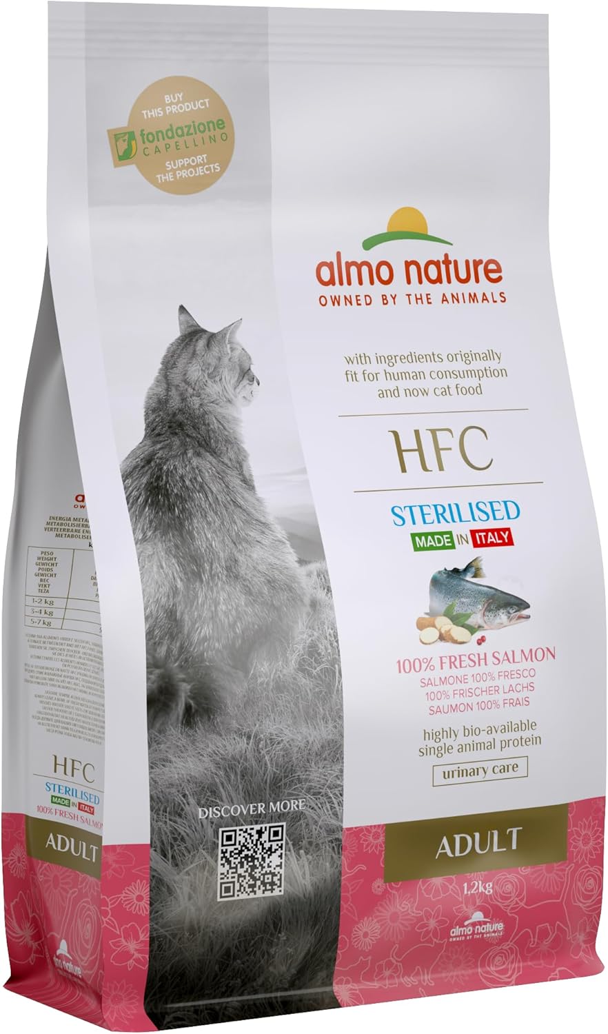 almo nature HFC Adult Sterilized Salmon- Complete Dry Cat Food for Adult Neuteured Cats with 100% HFC Fresh Salmon - 1,2 Kg Bag :Pet Supplies