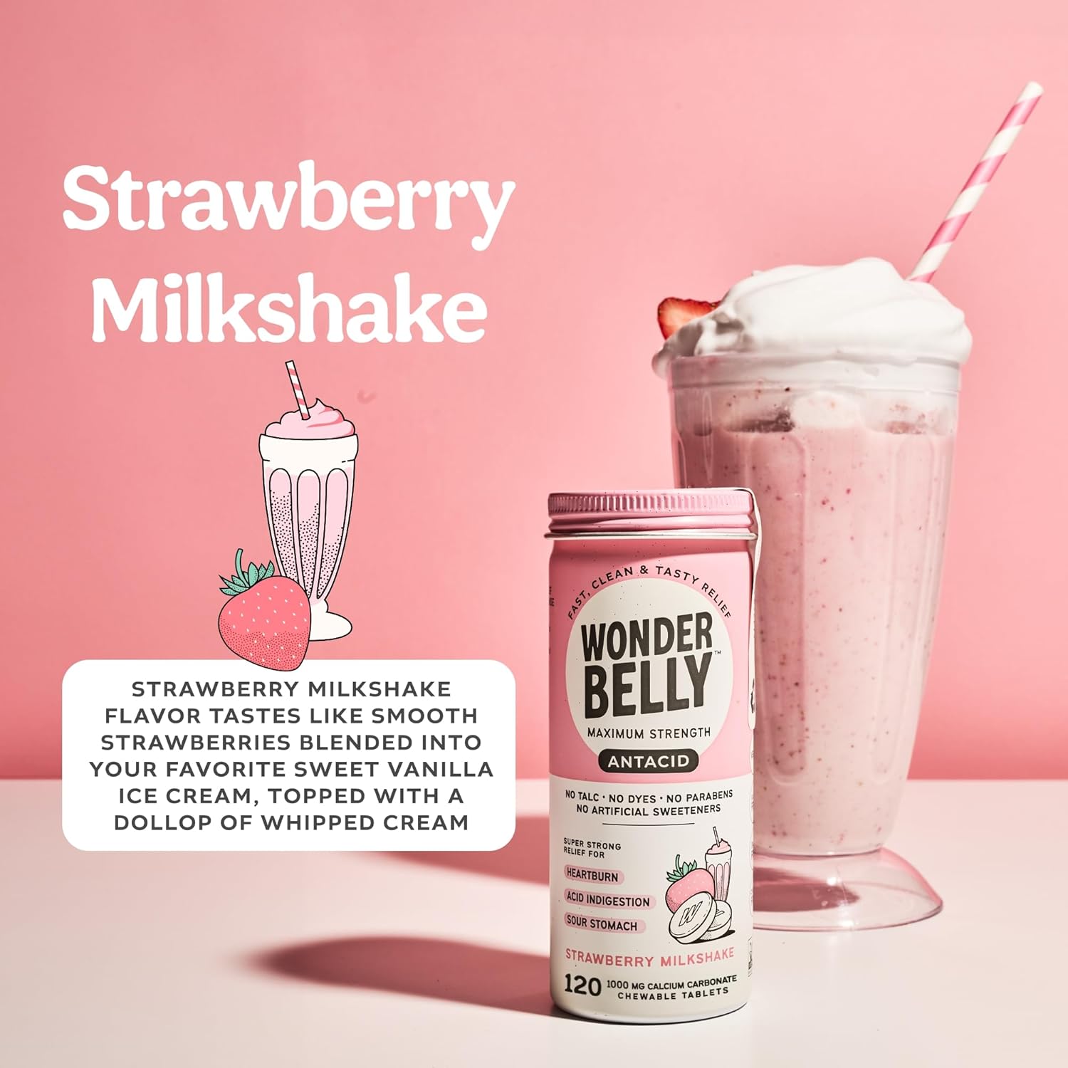 Buy Wonderbelly Antacid, Effective Heartburn And Instant Acid Indigestion Relief, Extra Strength Chewable Tablets, 1000 Mg Calcium Carbonate, No Talc Or Dye, Strawberry Milkshake, 120 Count On  Free Shipping On Qualified Orders